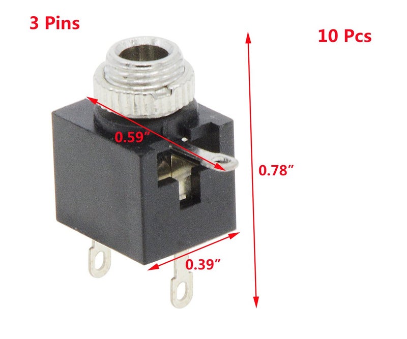 YXQ 3 Pins Female 3.5mm Mono TS Jacks Plug Socket Connectors Switch PCB Panel Chassis Mount,10-Piece - Image 4